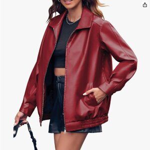 Miladusa Womens Oversized Leather Jackets Faux Motorcycle Jacket - L